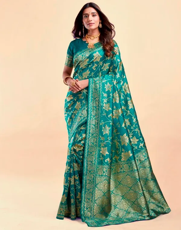 Teal_Banarasi_Silk_Saree_For_Women
