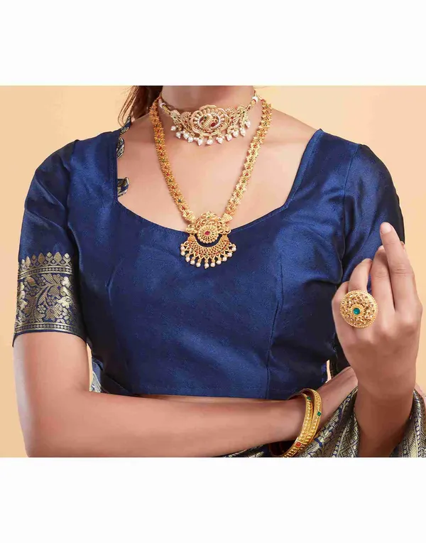 Navy_Blue_Zari_Floral_Saree_For_Women