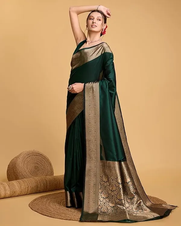 Dark_Green_Brocade_Saree_For_Women