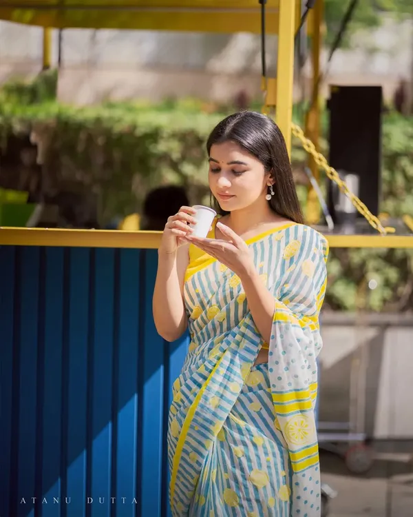 Blue_Cotton_Striped_Printed_Saree_For_Women