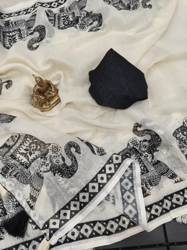 Ivory_Printed_Saree_For_Women