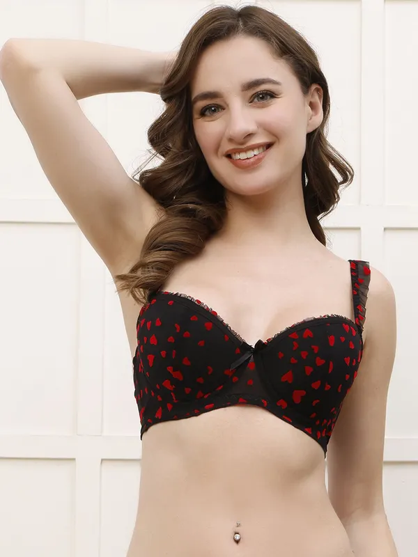 PrettySecret_Heart_Print_Underwire_Padded_Bra_Women_T-Shirt_Lightly_Padded_Bra_(Red,_Black)