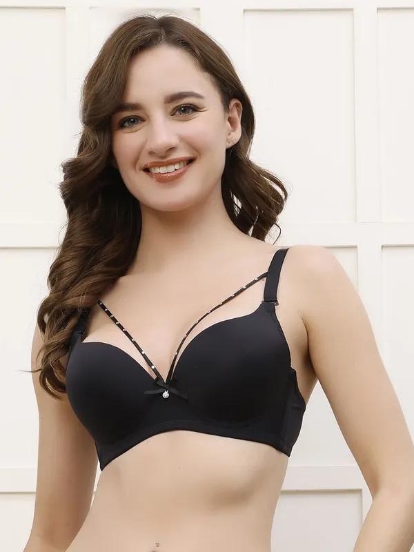 PrettySecret_Cage_Strap_Underwire_Seamless_Bra_Women_T-Shirt_Lightly_Padded_Bra_(Black)