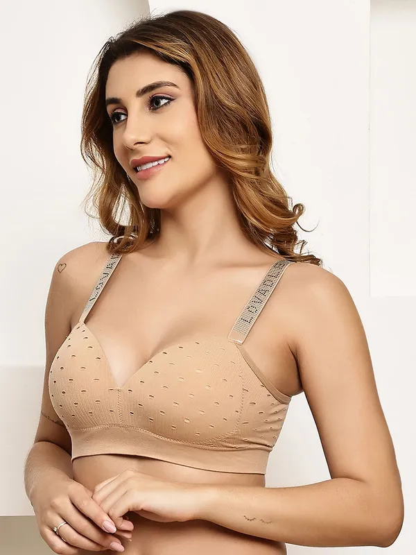 PrettySecret_Lightly_Padded_Shine_Strap_Fashion_T-Shirt_Bra_Women_T-Shirt_Lightly_Padded_Bra_(Beige)