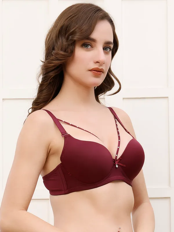 Pretty_Secret_Cage_Strap_Underwire_Seamless_Bra_Women_T-Shirt_Lightly_Padded_Bra_(Maroon)