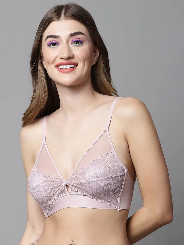 PrettySecret_Peach_Lace_Plunge_Padded_Bralette