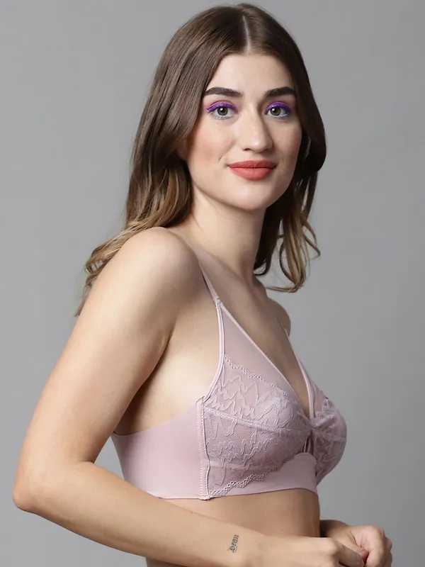 PrettySecret_Peach_Lace_Plunge_Padded_Bralette
