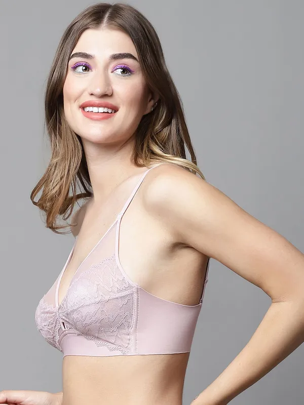 PrettySecret_Peach_Lace_Plunge_Padded_Bralette