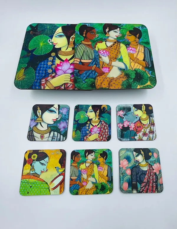 Madhubani_art_Coffee_Mat_squar_Set_of_2