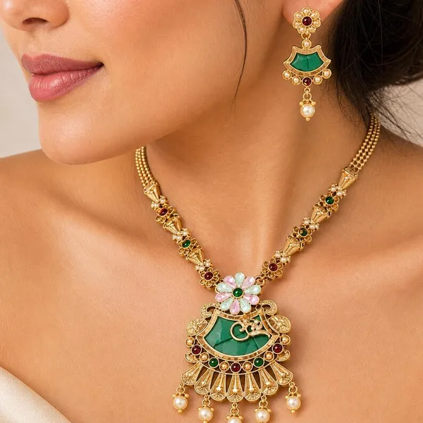 Gold_Tone_Meenakari_Necklace_And_Earrings_Set_for_Women