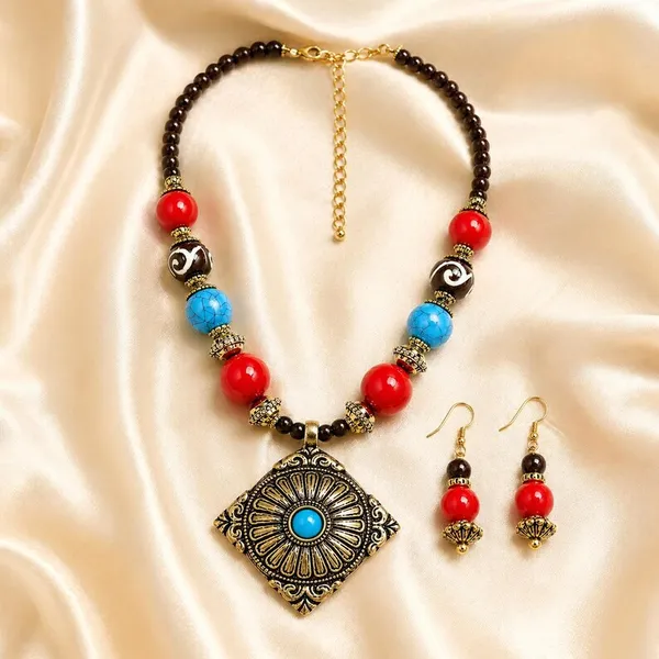 Red_Blue_Beaded_Necklace_And_Earrings_Set_For_Women