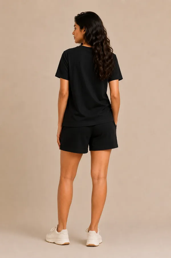 Black_Relaxed_Fit_Short-Sleeve_Top_And_Shorts_Set_For_Women