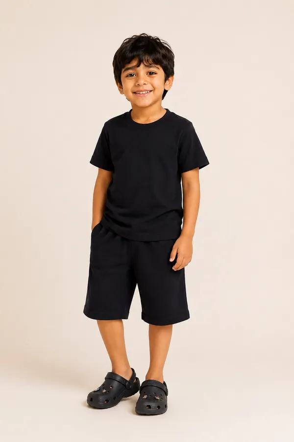 Black_Relaxed_Fit_T-Shirt_And_Shorts_Set_For_Boys
