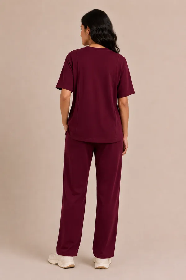 Burgundy_Relaxed_Fit_Crew-Neck_Top_And_Trouser_Set_For_Women
