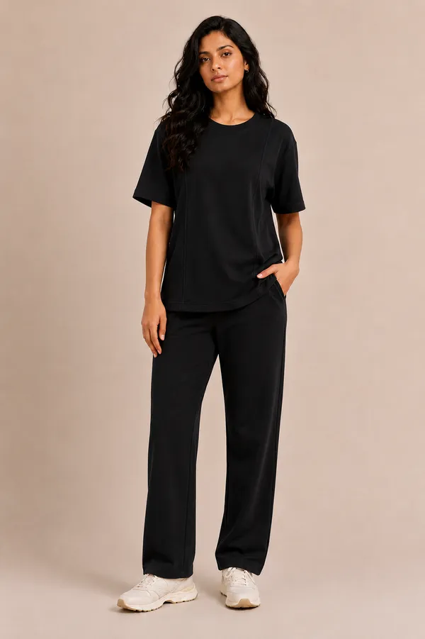 Black_Relaxed_Fit_Crew-Neck_Top_And_Trouser_Set_For_Women