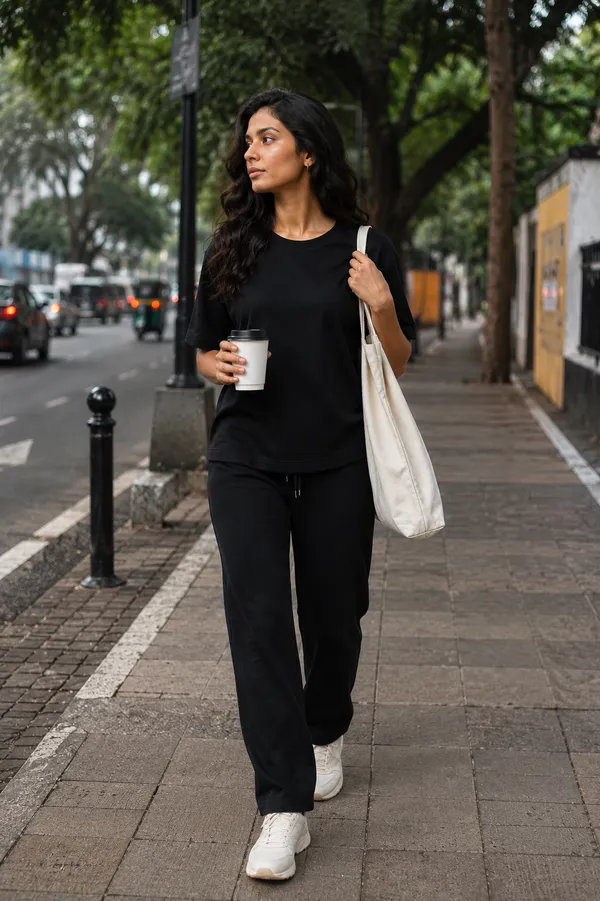 Black_Relaxed_Fit_Crew-Neck_Top_And_Trouser_Set_For_Women