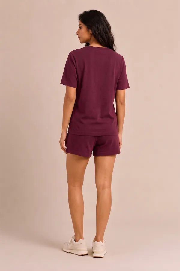 Maroon_Relaxed_Fit_Short-Sleeve_Top_And_Shorts_Set_For_Women
