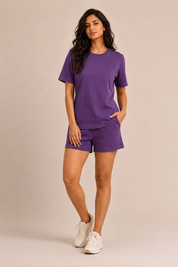 Purple_Relaxed_Fit_T-Shirt_And_Shorts_Set_For_Women