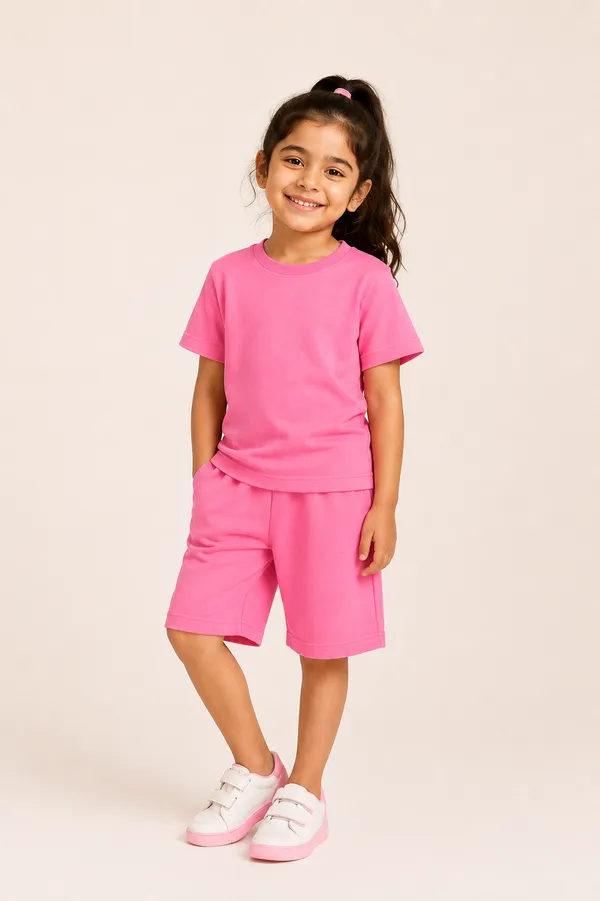 Pink_Relaxed_Fit_T-Shirt_And_Shorts_Set_For_Girls