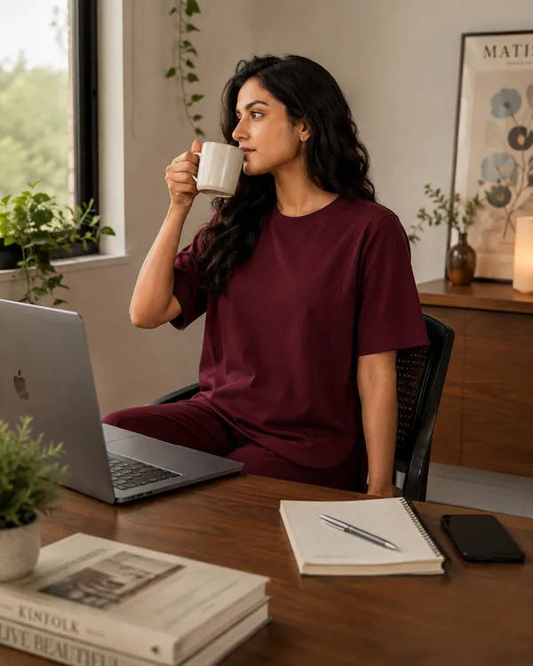 Burgundy_Relaxed_Fit_Crew-Neck_Top_And_Trouser_Set_For_Women