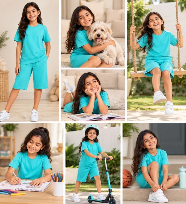 Turquoise_Relaxed_Fit_T-Shirt_And_Shorts_Set_For_Kids
