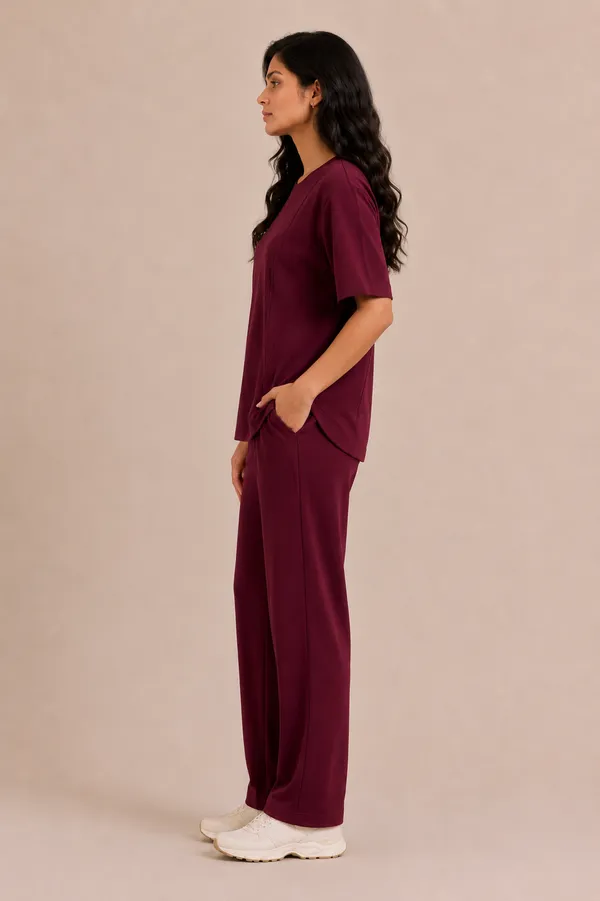 Burgundy_Relaxed_Fit_Crew-Neck_Top_And_Trouser_Set_For_Women