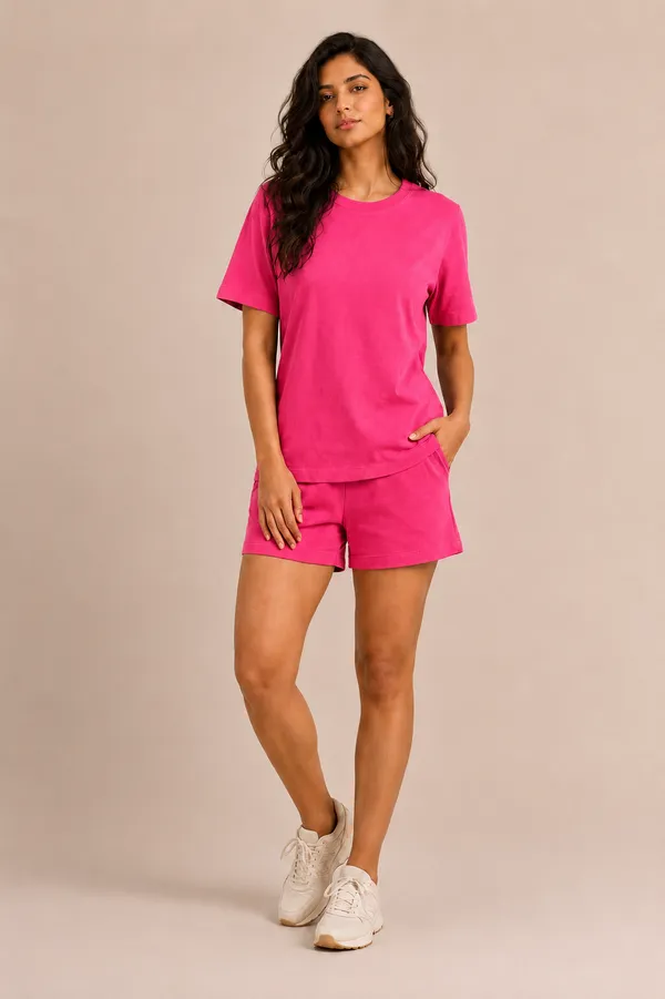 Pink_Relaxed_Fit_T-Shirt_And_Shorts_Set_For_Women