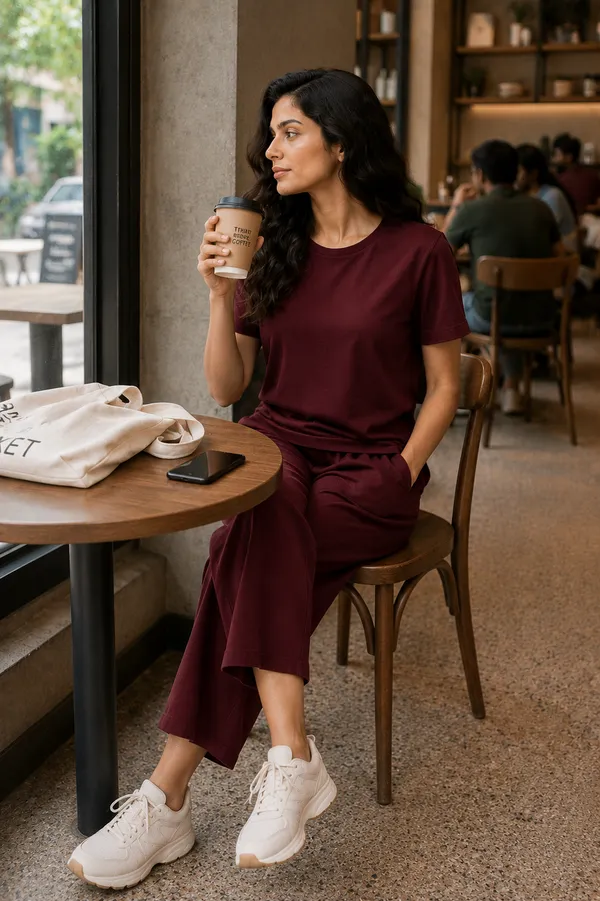 Maroon_Relaxed_Fit_Top_And_Wide-Leg_Culotte_Set_For_Women