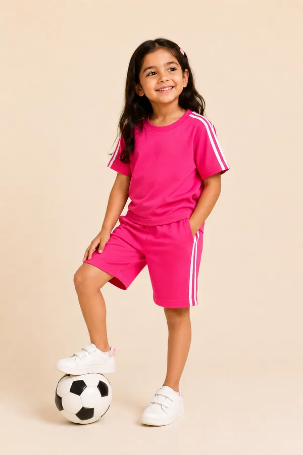 Pink_Striped_Relaxed_Fit_Sports_Top_And_Shorts_Set_For_Girls