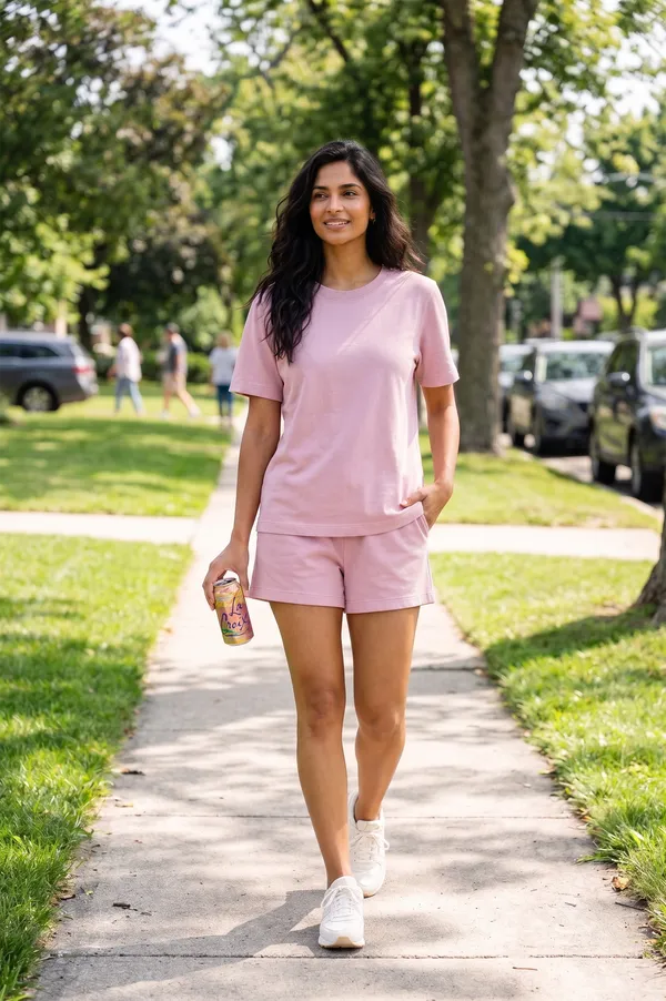 Pink_Relaxed_Fit_Short-Sleeve_Top_And_Shorts_Set_For_Women