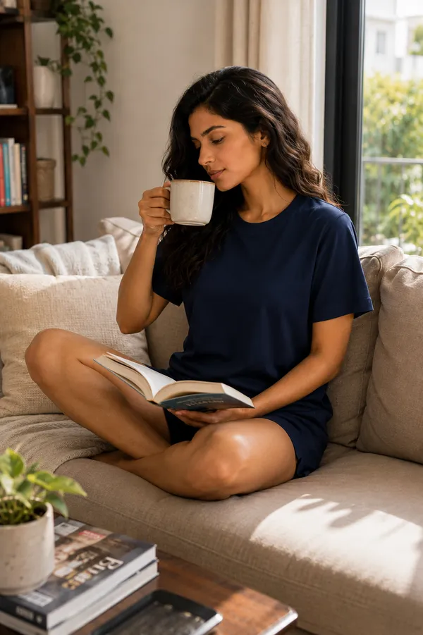 Navy_Relaxed_Fit_T-Shirt_And_Shorts_Set_For_Women