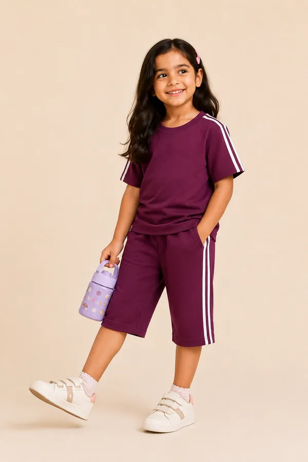 Maroon_Striped_Relaxed_Fit_Sports_Top_And_Shorts_Set_For_Girls
