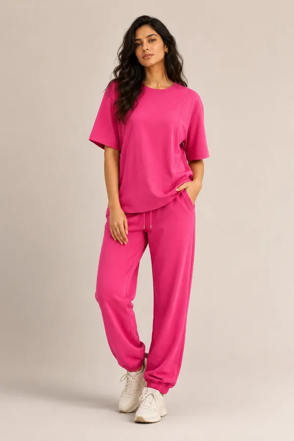 Pink_Relaxed_Fit_T-Shirt_And_Jogger_Set_For_Women