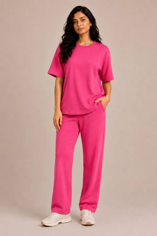 Pink_Relaxed_Fit_Crew-Neck_Top_And_Trouser_Set_For_Women
