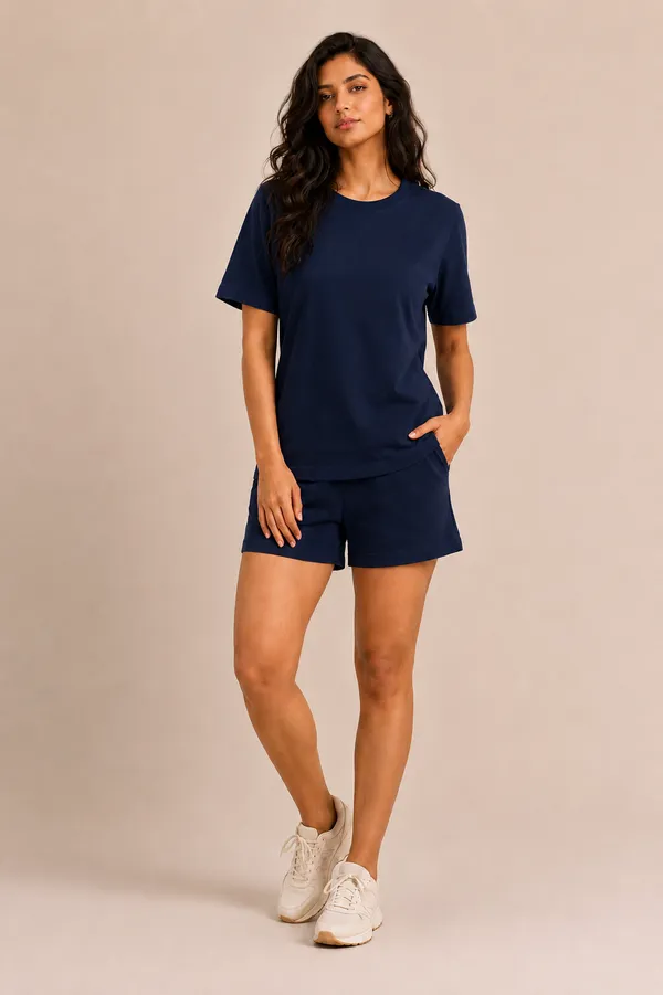 Navy_Relaxed_Fit_T-Shirt_And_Shorts_Set_For_Women