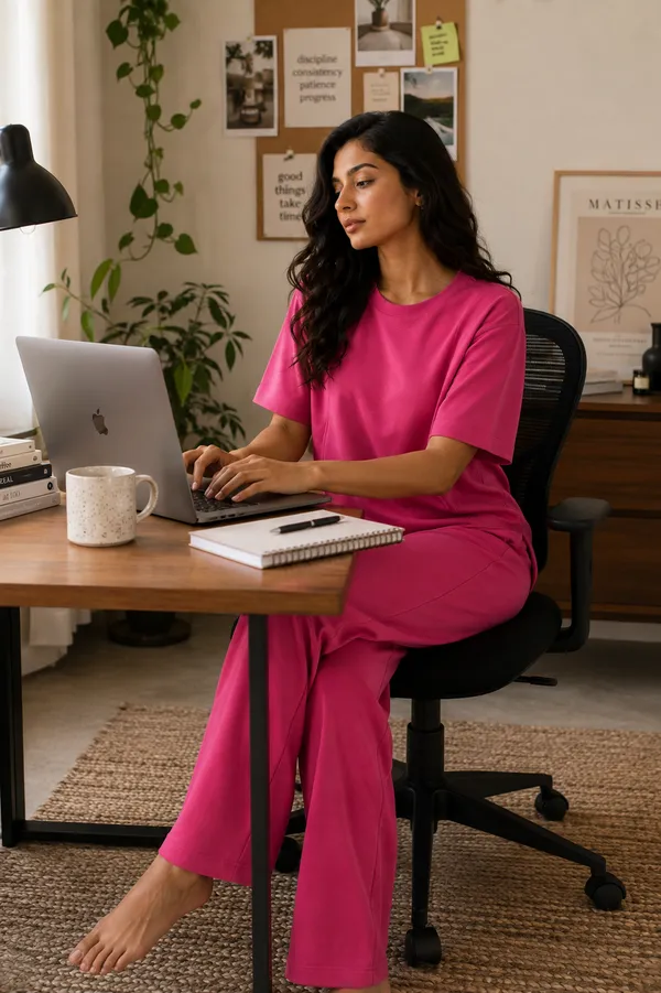 Pink_Relaxed_Fit_Crew-Neck_Top_And_Trouser_Set_For_Women