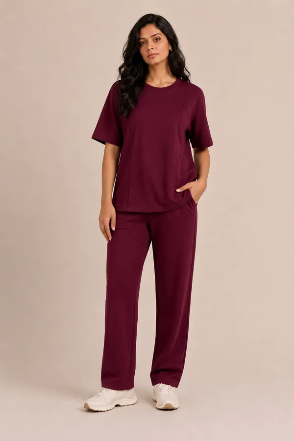 Burgundy_Relaxed_Fit_Crew-Neck_Top_And_Trouser_Set_For_Women