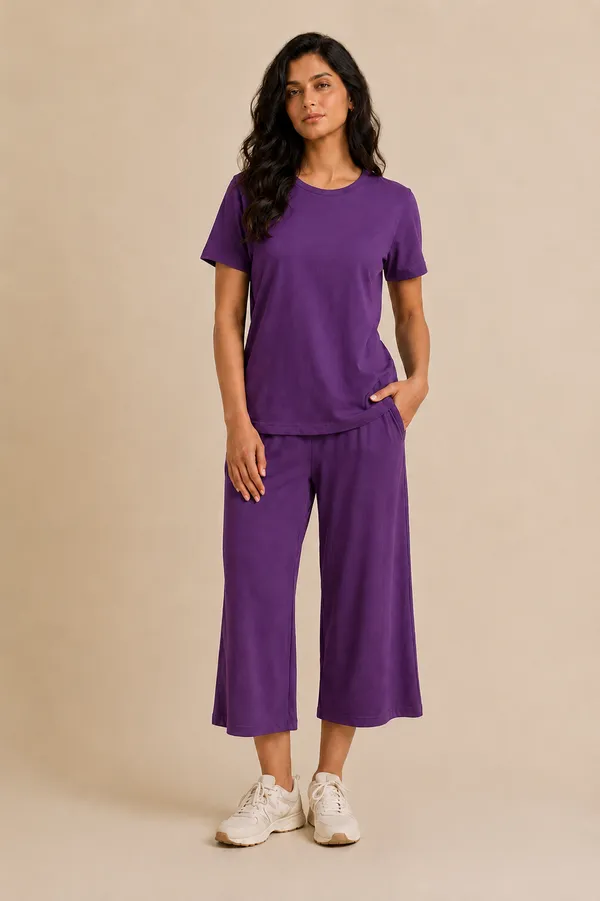 Purple_Relaxed_Fit_Top_And_Wide-Leg_Culotte_Set_For_Women