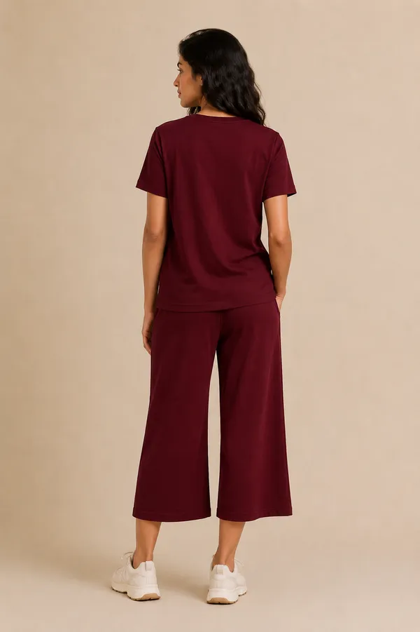 Maroon_Relaxed_Fit_Top_And_Wide-Leg_Culotte_Set_For_Women