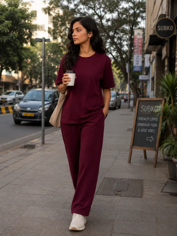 Burgundy_Relaxed_Fit_Crew-Neck_Top_And_Trouser_Set_For_Women