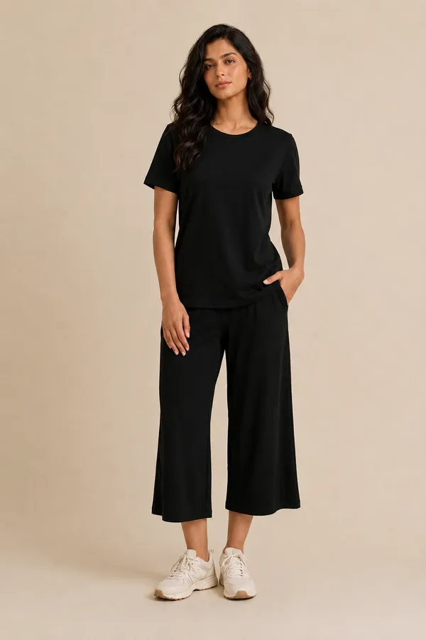Black_Relaxed_Fit_Wide-Leg_Culotte_Co-Ord_Set_For_Women