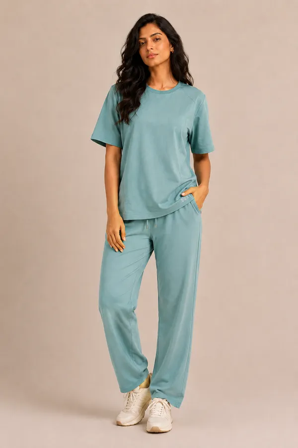 Teal_Relaxed_Fit_Crew-Neck_Top_And_Trouser_Set_For_Women