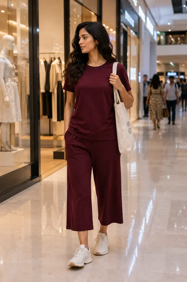Maroon_Relaxed_Fit_Top_And_Wide-Leg_Culotte_Set_For_Women
