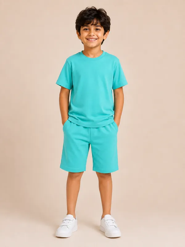 Turquoise_Relaxed_Fit_T-Shirt_And_Shorts_Set_For_Boys