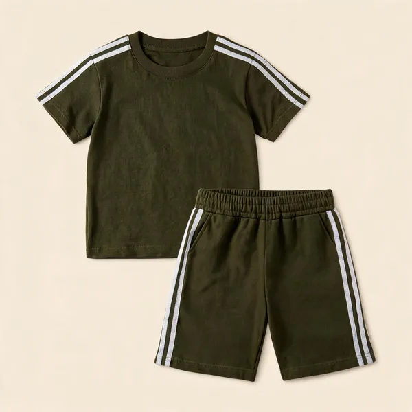 Olive_Green_Striped_Relaxed_Fit_T-Shirt_And_Shorts_Set_For_Boys