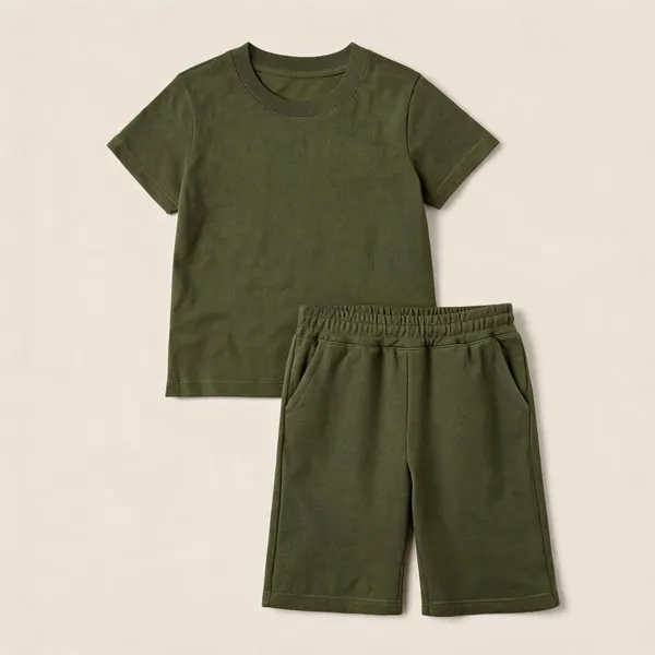Olive_Green_Relaxed_Fit_T-Shirt_And_Shorts_Set_For_Girls