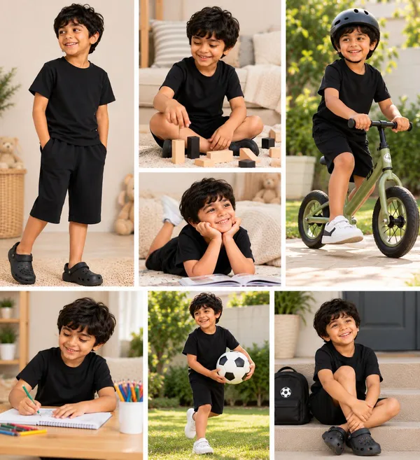 Black_Relaxed_Fit_T-Shirt_And_Shorts_Set_For_Kids
