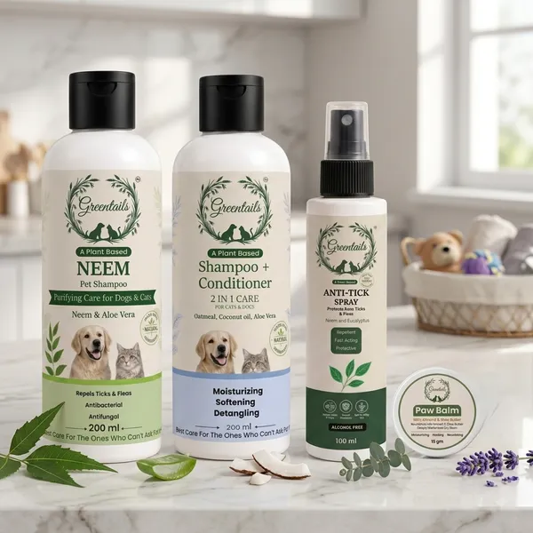 Basic_Pet_Care_Grooming_Kit,_Pack_Of_4_(Neem_Shampoo_200_Ml,_Conditioner+Shampoo_200_Ml,_Anti-Tick_Spray_100_Ml_And_Paw_Balm_15_Gm)
