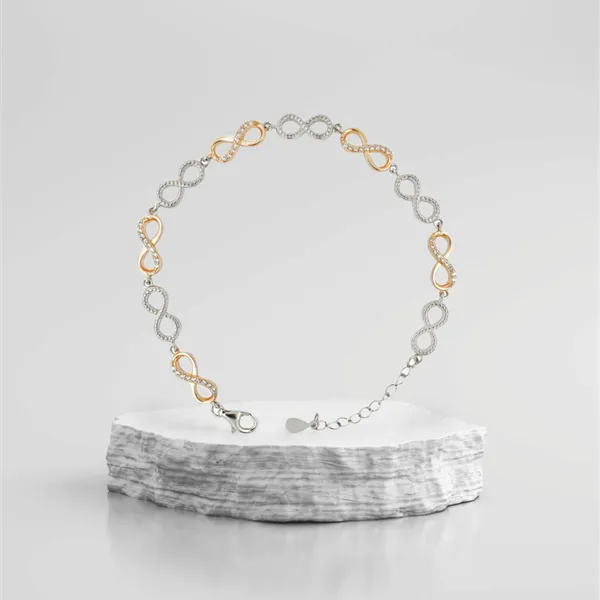 Silver_925_Two_Tone_Infinity_Zircon_Bracelet_For_Unisex