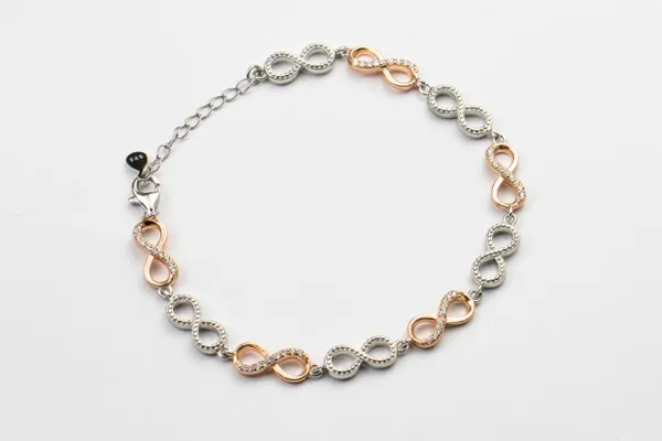 Silver_925_Two_Tone_Infinity_Zircon_Bracelet_For_Unisex